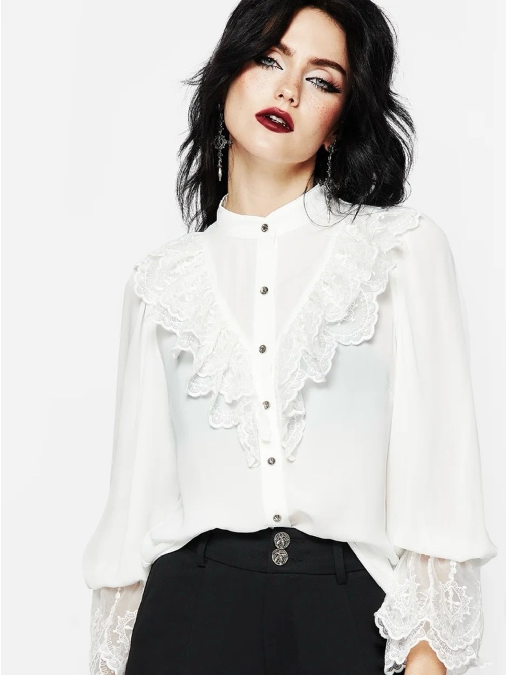 Disturbia Constance Lace Frill Button Up Blouse